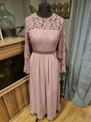 Truth & Fable Women's Maxi Lace A-Line Pink Blush Chiffon Dress - Sz M 12