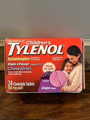 CHILDREN'S TYLENOL - 24 CHEWABLES - 160mg - GRAPE FLAVOR - EXP. 12/2024