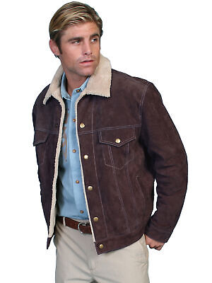 Pre-owned Scully Mens Chocolate Boar Suede Jean Jacket In Brown