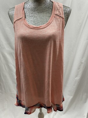 KORI AMERICA Pink Front Plaid Back & Trim Sleeveless Hi-Lo Top Size Medium ~NWT~