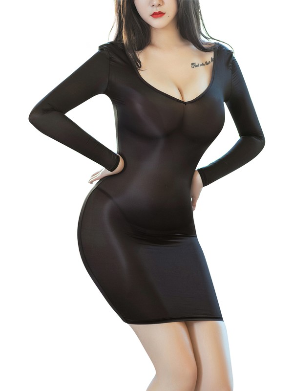 Damen Sexy Kleid Bodycon Minikleid Sheer Dessous Kleider Glnzend Party  Clubwear | eBay