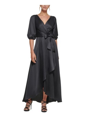 

DKNY Женское черное платье-тюльпан с завязками на талии и объемными рукавами из искусственного запаха, Черный