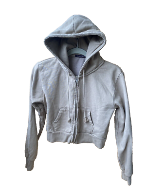 Brandy Melville Crystal Hoodie Sweatshirt Jacket One Size (XS/Sm) Tan Crop  Zip