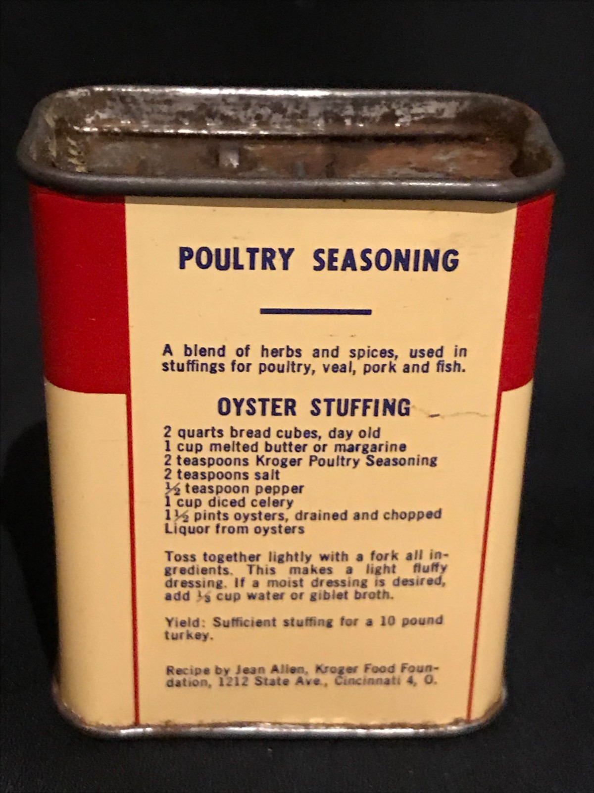 Vintage Kroger POULTRY SEASONING 1 1/4 oz spice tin, Great graphics & Colors