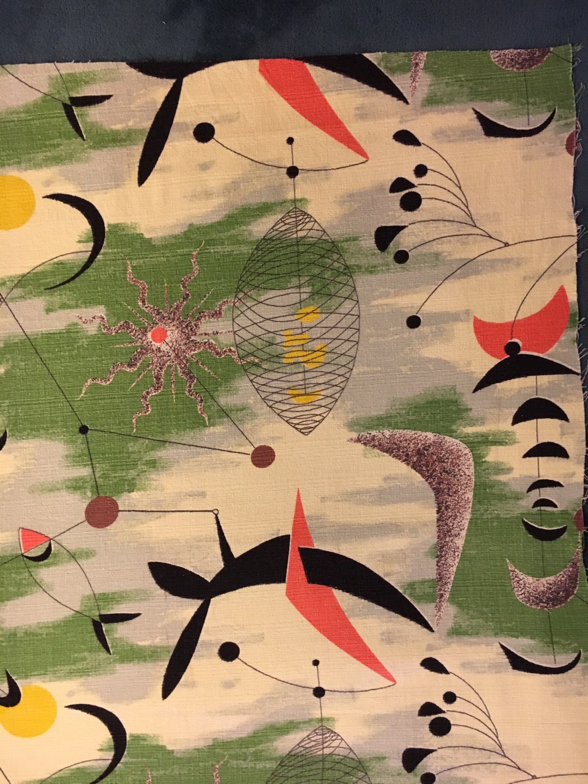 Vintage Geometric Barkcloth Fabric - 47” X 31”    (#4)