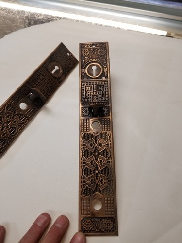 Vintage Eastlake  Bronze Brass Thumb Latch Door Entry Set