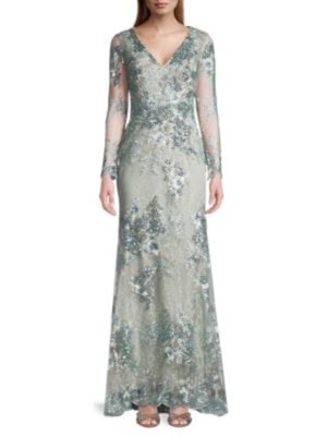 

MAC DUGGAL Женское вечернее платье с зеленой подкладкой и длинными рукавами на подкладке под бюст, Зеленый