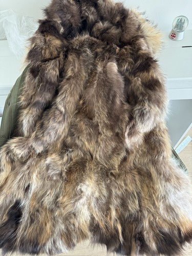 Pre-owned Fox Real Rabbit And  Fur Army Green Parka