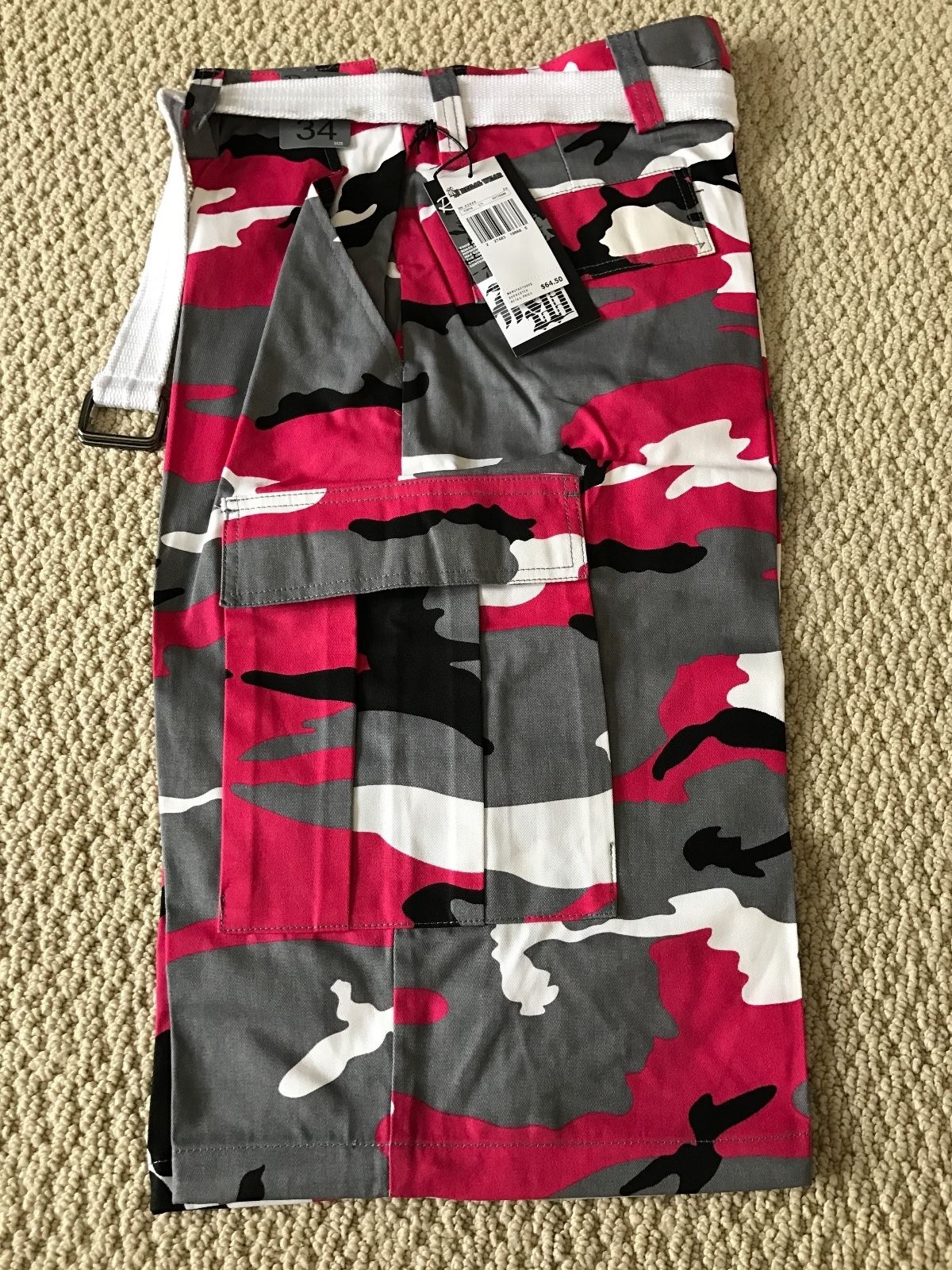 NWT Men's Regal Wear Pink Gray Camouflage Camo Belted Cargo