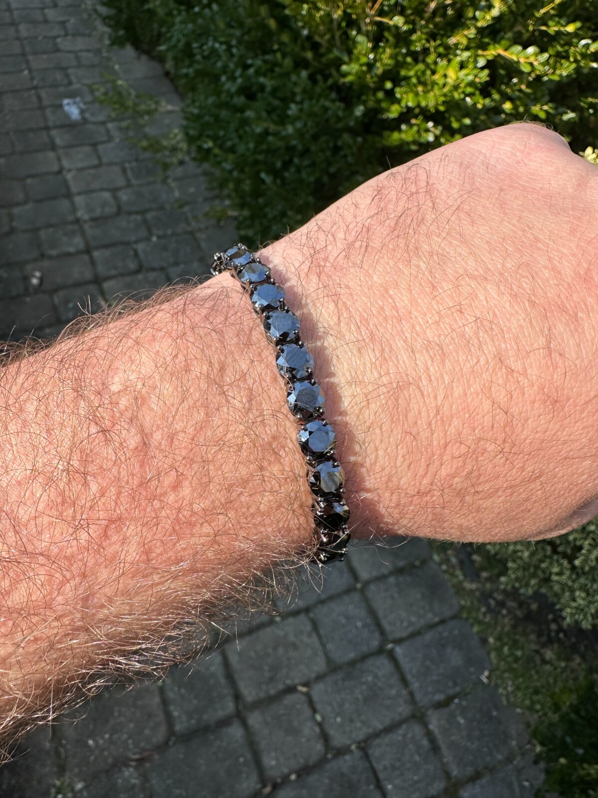 Pre-owned Silver Real Black Moissanite 7mm Tennis Bracelet Oxidized Black Rhodium Over 925