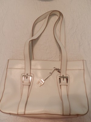 ETIENNE AIGNER Large White Soft Leather Satchel Handbag W Silver Hardware EUC