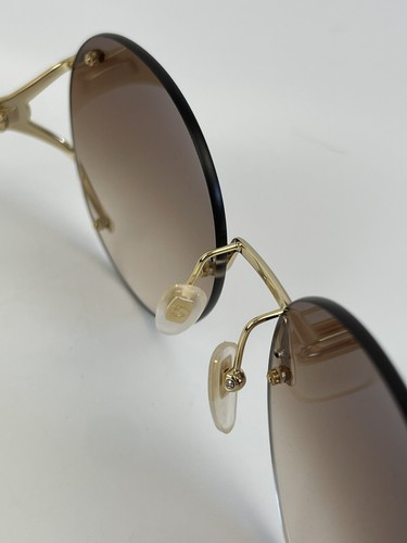 Pre-owned Gucci Women's Round Frame Sunglasses Gold Metal Brown Gradient Lens