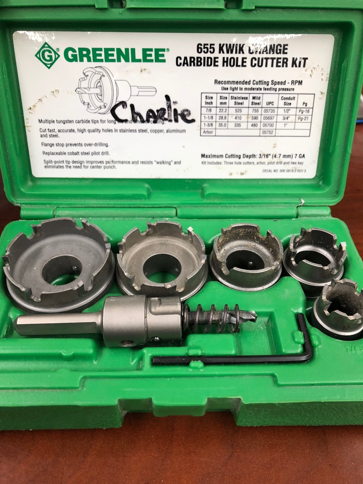 Greenlee 655 Kwik Change Stainless Steel Hole Cutter Kit, 5-Piece