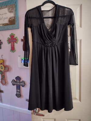 Donna Rico Michelle 6 Sheath Dress Sheer Mesh Overlay Long Sleeve Whimsy Beaded 