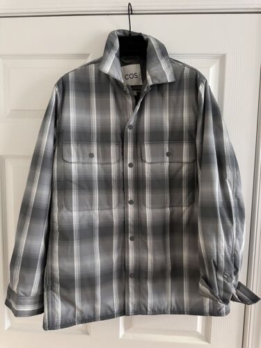 COS Men's Grey Check Plaid Light Nylon Puffer Shirt Jacket COS Men's Grey Check Plaid Light Nylon Puffer Shirt Jacket
