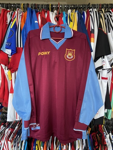 WEST HAM UNITED 1997 1998 HOME SHIRT JERSEY LONG SLEEVE PONY