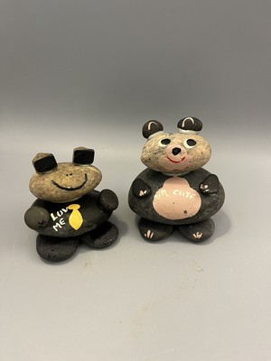 Vintage 1969 B. Atkinson Hand Painted Rock Art LUV ME & U R CUTE Bears ?? 3 tall