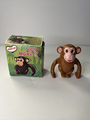 Vintage Wind-Up Jolly Monkey With Box Winds And Moves Heavy