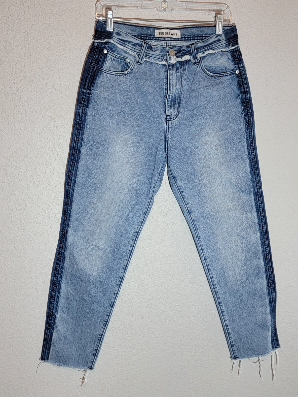 zee gee why jeans womens 28 step mum tapered waist fringe 2