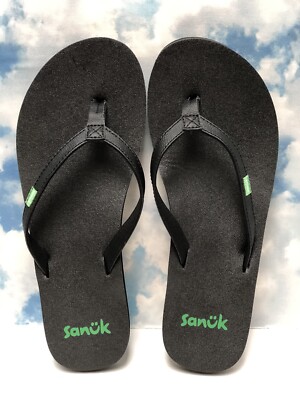 SANUK Yoga Joy Black Women's Sz 6 Flip Flop Sandals SWS10275 ~NEW~