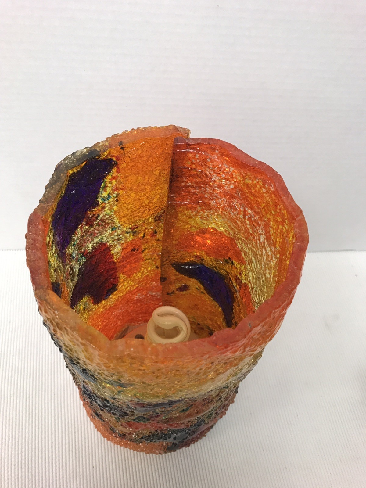 Vtg 60s 70s Mid Century Table Lamp w Lucite Plastic Shade Wrap Shade