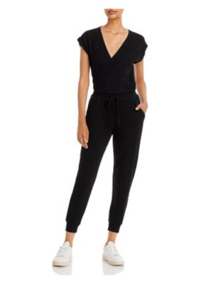 MONROW Womens Black Back Waist Cap Sleeve Cuffed Jumpsuit S