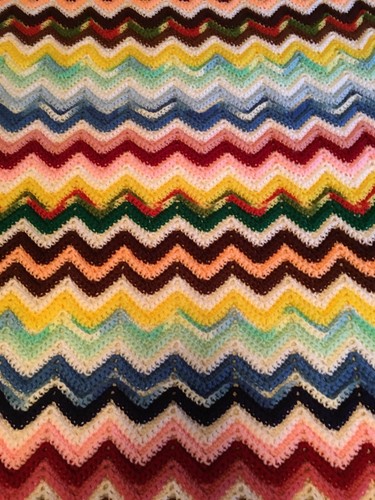 Crocheted Ripple Afghan Throw Multi Colors 36 X 56