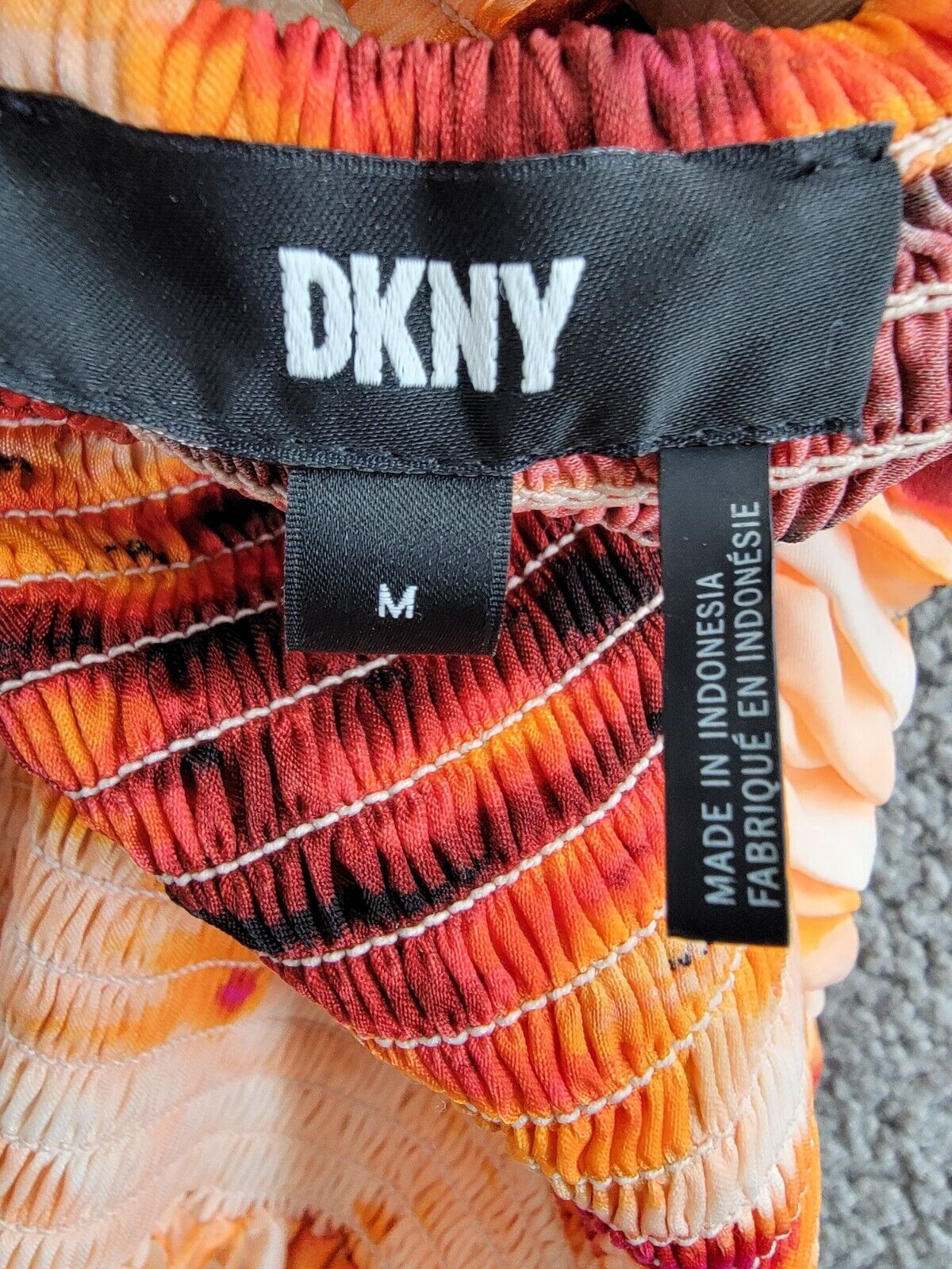DKNY Printed Satin Strappy Halter Maxi Dress Women's M Orange Blossom Back Tie - Picture 8 of 15