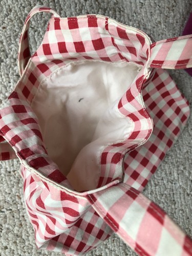 ????Canvas Book Tote Bag Red & White Plaid Gingham W/ Bacon & Eggs Appliqué ????