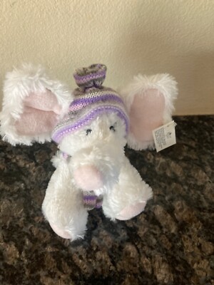 Emma Elephant Russ Berrie 5  White Purple Hat Scarf Plush Animal