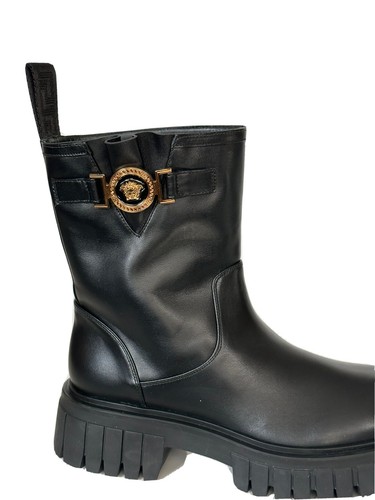 Pre-owned Versace $1300  Leather Black Leather Ankle Boots 9 Us (39 Euro) 1002863 Spain