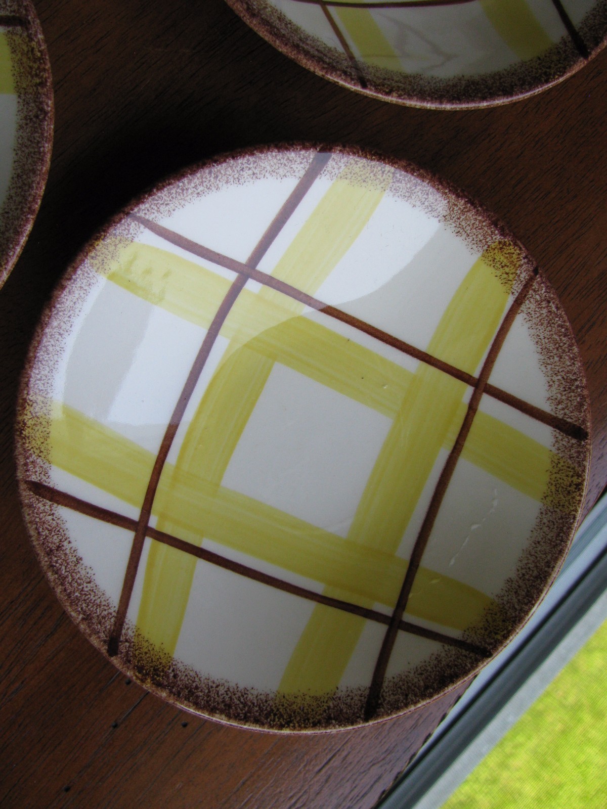 LOT 4 Edwin Knowles SANTA MONICA  Sauce Dessert Bowl Yellow & Brown Plaid MINT