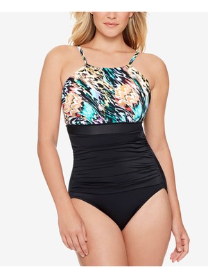 

SWIM SOLUTIONS Женский черный цельный купальник с высоким воротником и гофрированной отделкой