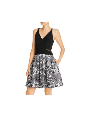 

AQUA DRESSES Женское черное мини-платье со змеиным принтом на бретельках + расклешенное платье, Черный