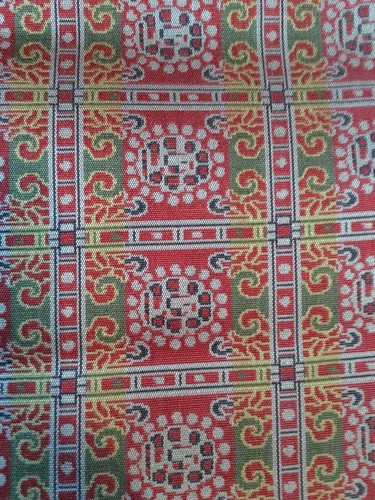 Vintage Fabric 36” Width Red W/some Green & Blue 2.38 Yds Rectangular Pattern