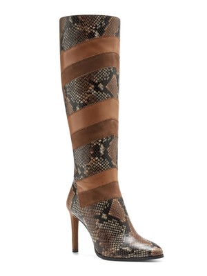 

VINCE CAMUTO Женские коричневые туфли с животным принтом в стиле пэчворк на шпильке с застежкой-молнией и кожаным каблуком, Коричневый, VC-SARAALAN