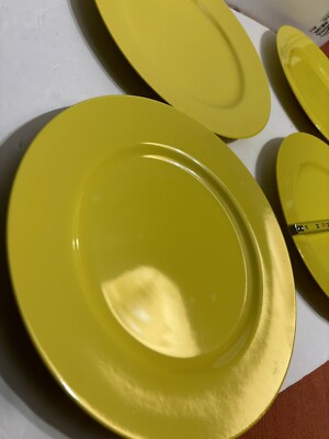 4 Fitz And Floyd Dinner Plates TOTAL COLOR Bright YELLOW original price Stickers