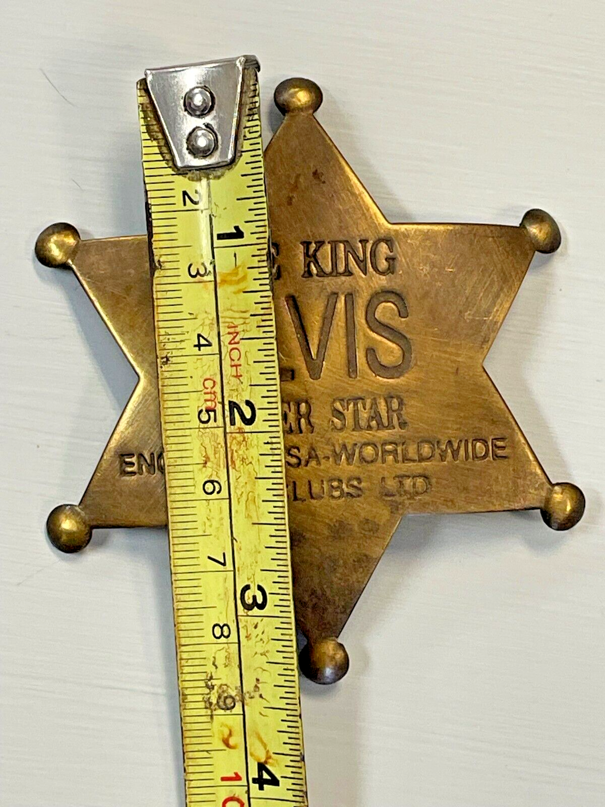 Elvis The King of Rock n Roll Fan Club Brass Badge/Pin Rustic Patina