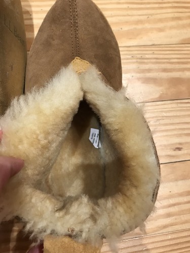 Womens L.L. Bean Slippers Brown Suede Shearling Fur Lined Size 8M