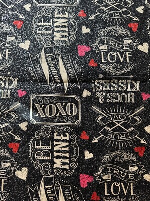 Valentines Script xoxo be mine kisses and hugs fabric 35inches by 43 inches