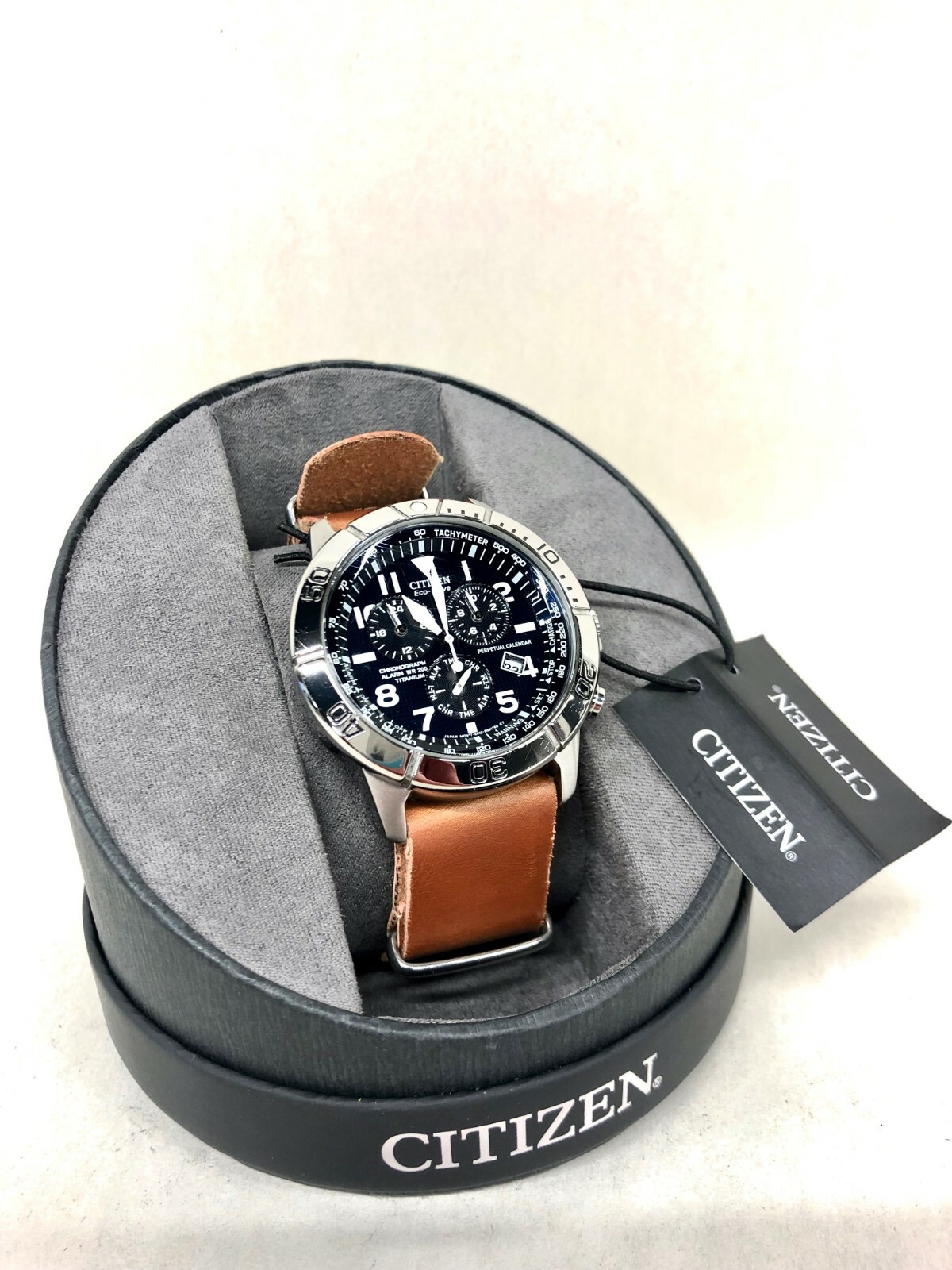 Citizen Mens Titanium / Leather Eco-Drive w/ Dual Strap Perpetual Calendar Watch