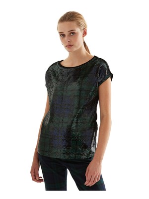 

Женский черный топ в клетку с короткими рукавами и круглым вырезом RALPH LAUREN Petites