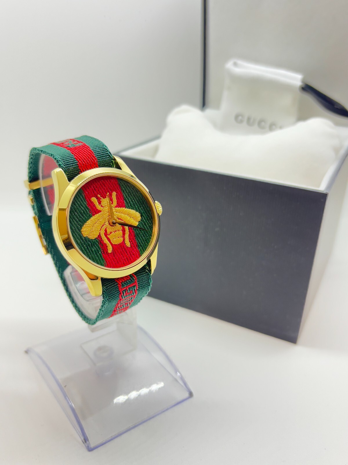 juchijiuzi851ページ Mint w/Box] GUCCI 126.4 Bee Web Stripe Strap 38mm Stainless