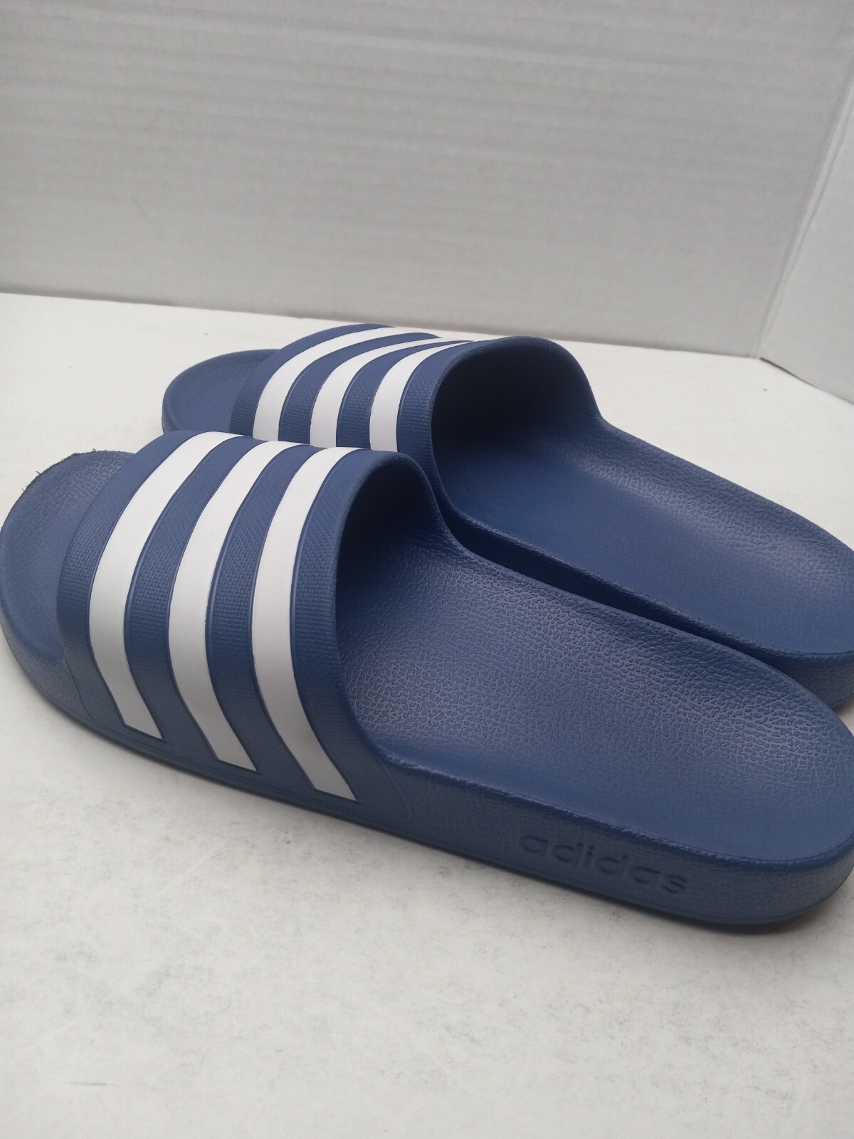 Adidas Adilette Aqua Blue White Stripes Sandals Slides