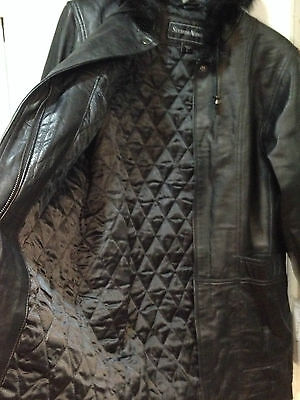 Pre-owned Seventh Ave Women's Winter Black Leather Lambskin Hooded Faux Fur Jacket Coat Plus Size L