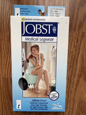 Jobst Women's Ultrasheer Knee High Compression 15-20mmHg SMALL Black Closed Toe