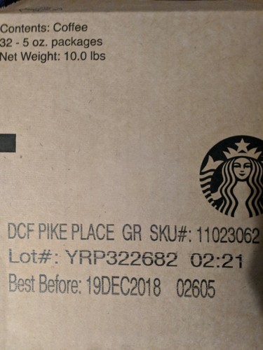 Starbucks Decaf Pike Place Ground Coffee 10 lbs Best By Dec 19 2018 Still Great!