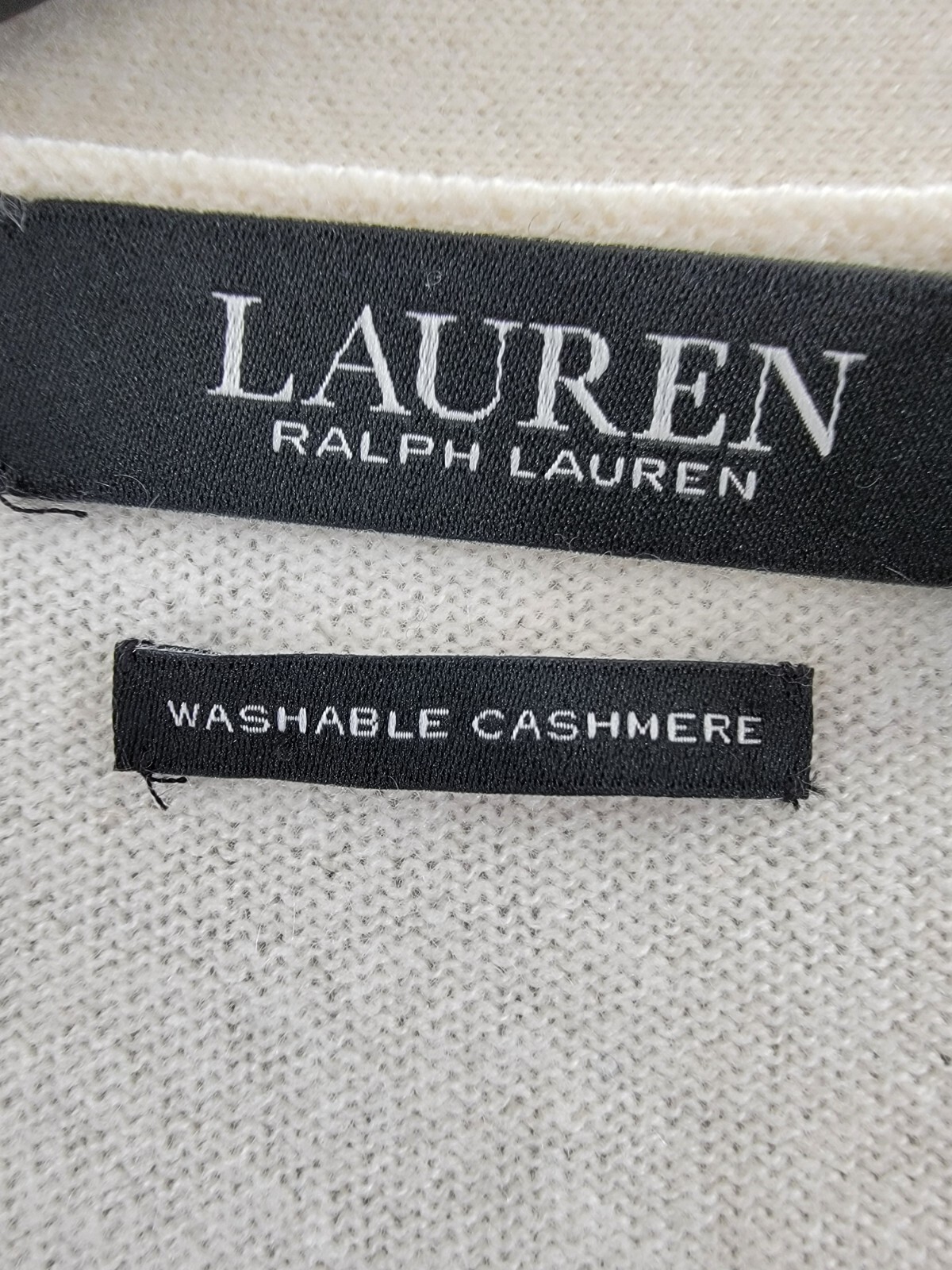 LAUREN RALPH LAUREN Cashmere V-Neck Cardigan Sweater Women's S Winter Cream L/S~ - Picture 8 of 12