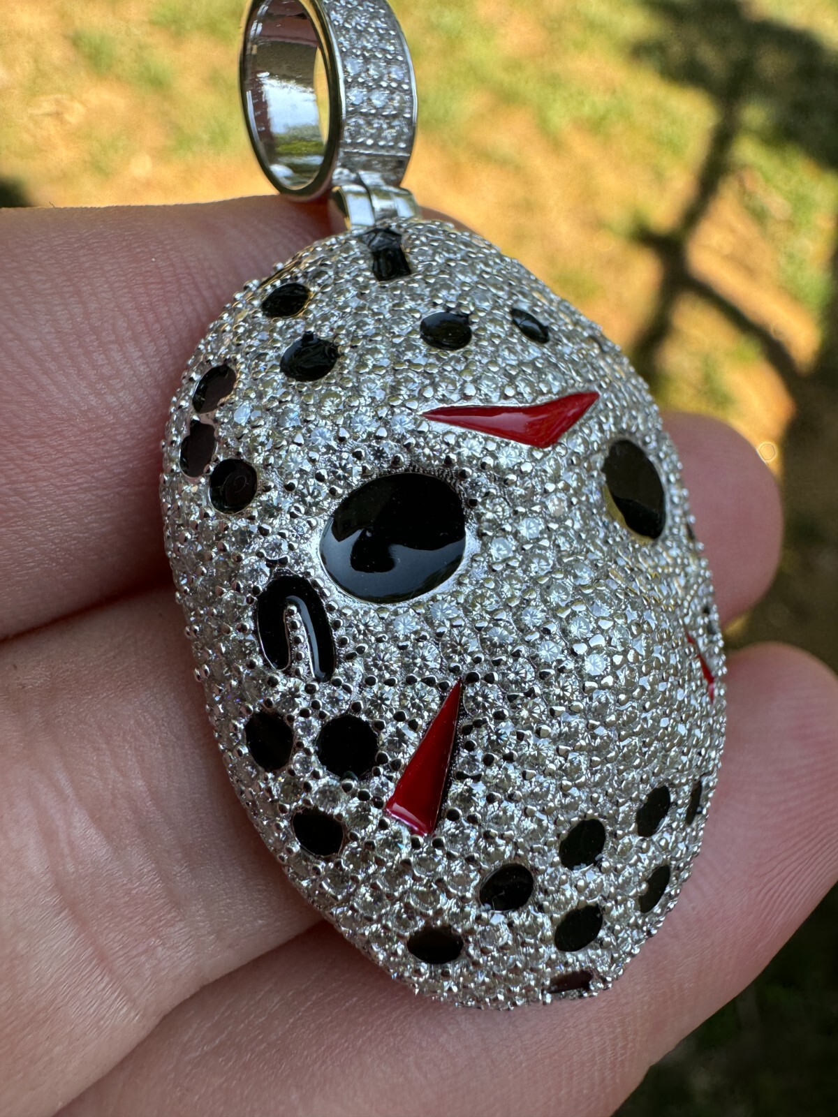 Pre-owned Hip Hop Real Moissanite Friday The 13th Jason Iced Pendant Necklace 925 Silver / Gold In White