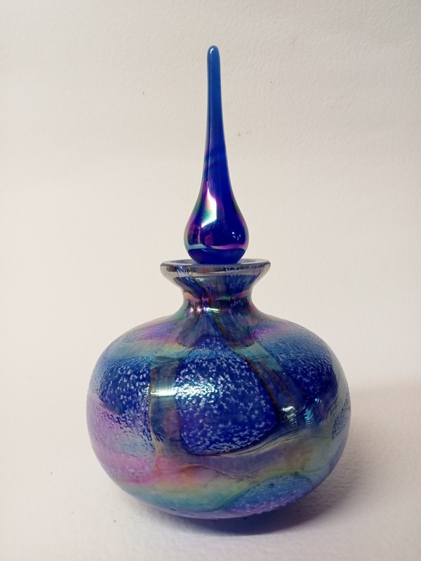 Okra Glass Flacon Ã  Parfums En Verre SoufflÃ© Bleu IrisÃ© / Vintage